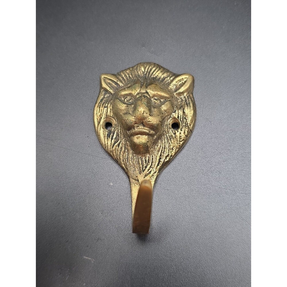 Vintage Brass Lion Head Wall Coat Purse Jewelry Hook Antique Style 3" Korea